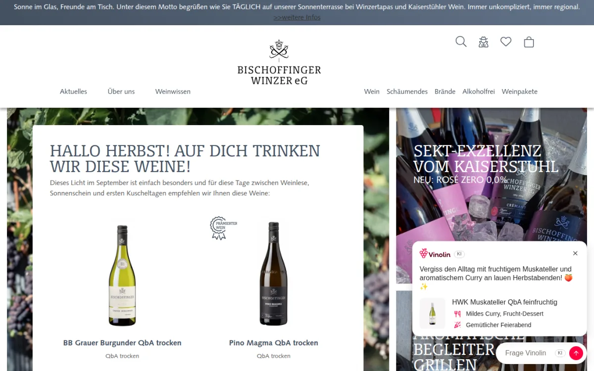 Startseite von bischoffinger-winzer.de